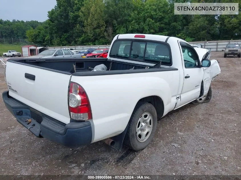 2010 Toyota Tacoma VIN: 5TENX4CN0AZ738110 Lot: 39900586