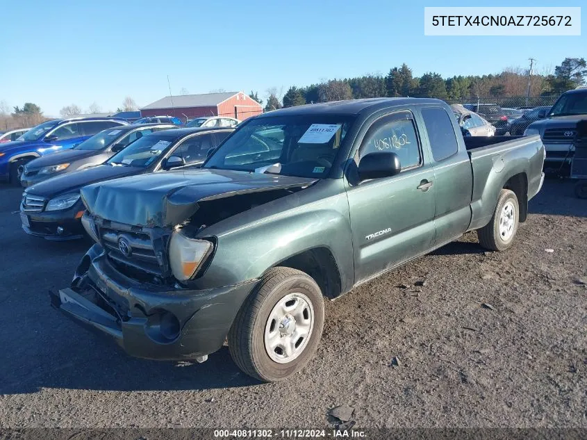 2010 Toyota Tacoma VIN: 5TETX4CN0AZ725672 Lot: 40811302