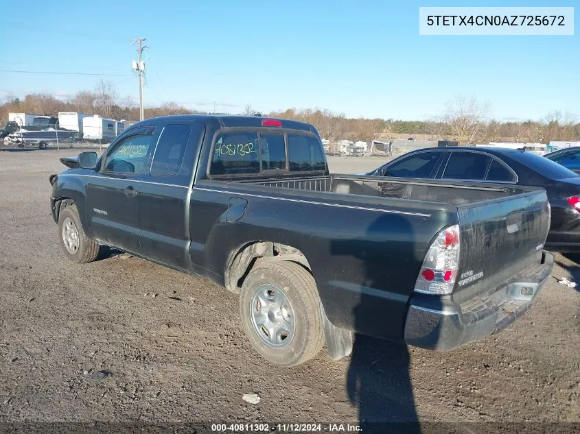 2010 Toyota Tacoma VIN: 5TETX4CN0AZ725672 Lot: 40811302