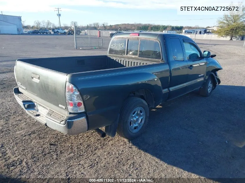 2010 Toyota Tacoma VIN: 5TETX4CN0AZ725672 Lot: 40811302