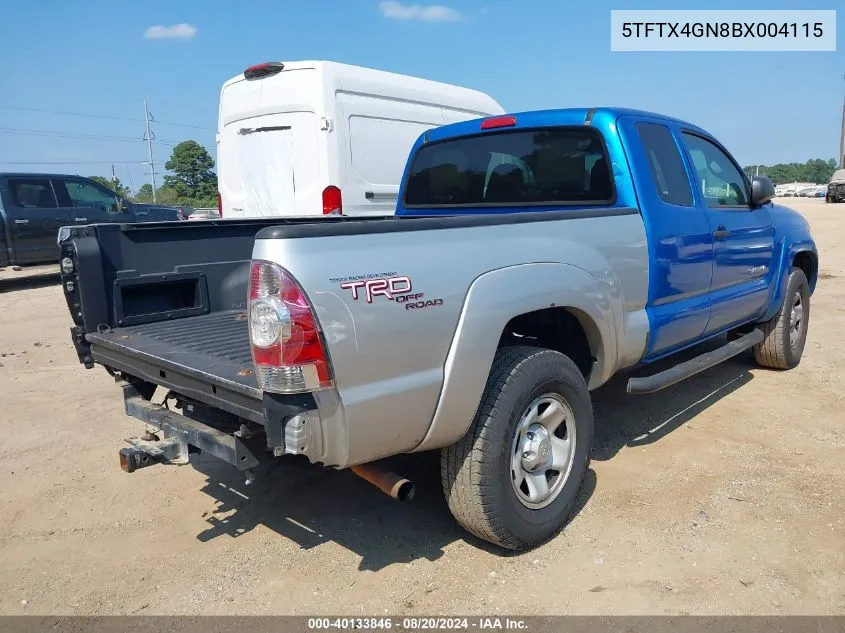 2011 Toyota Tacoma Prerunner VIN: 5TFTX4GN8BX004115 Lot: 40133846