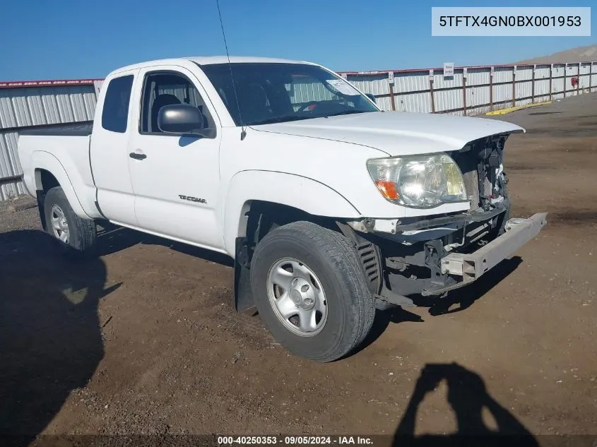 2011 Toyota Tacoma Prerunner VIN: 5TFTX4GN0BX001953 Lot: 40250353