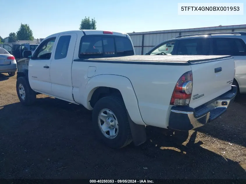 2011 Toyota Tacoma Prerunner VIN: 5TFTX4GN0BX001953 Lot: 40250353