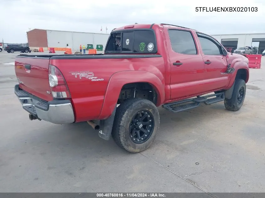 2011 Toyota Tacoma Double Cab VIN: 5TFLU4ENXBX020103 Lot: 40760816