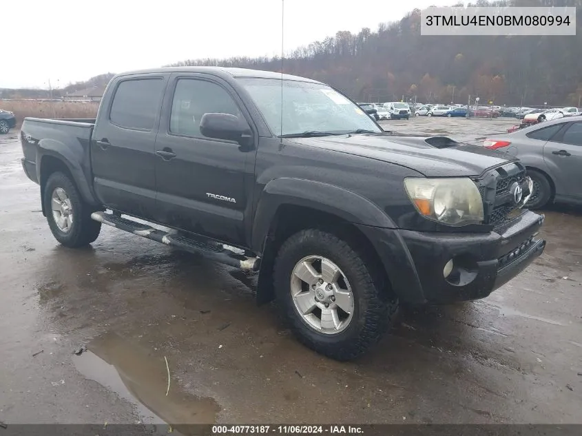 2011 Toyota Tacoma Double Cab VIN: 3TMLU4EN0BM080994 Lot: 40773187