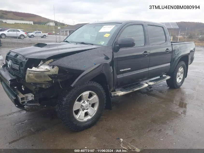 2011 Toyota Tacoma Double Cab VIN: 3TMLU4EN0BM080994 Lot: 40773187