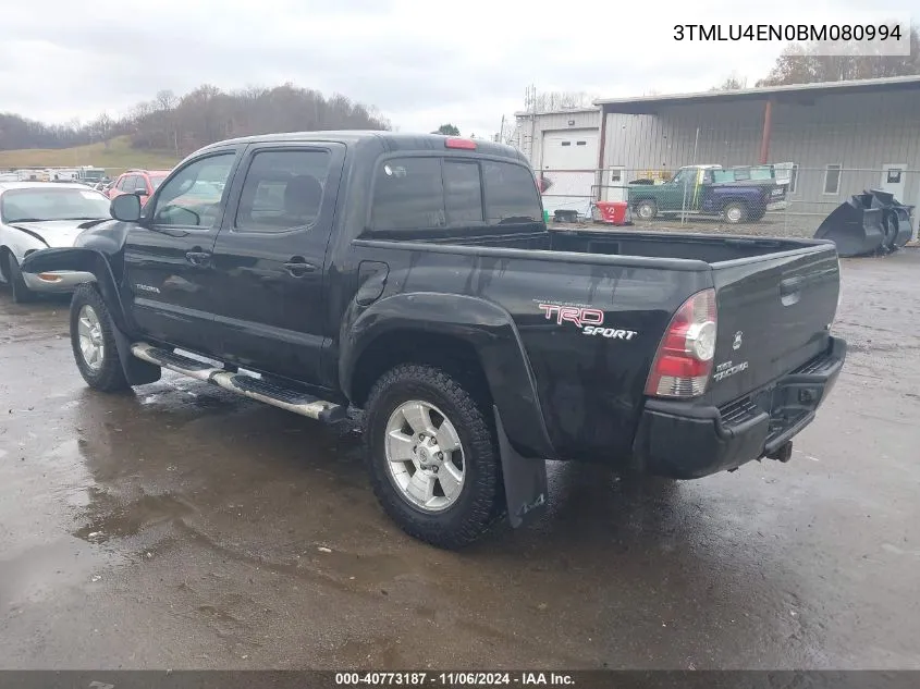 2011 Toyota Tacoma Double Cab VIN: 3TMLU4EN0BM080994 Lot: 40773187