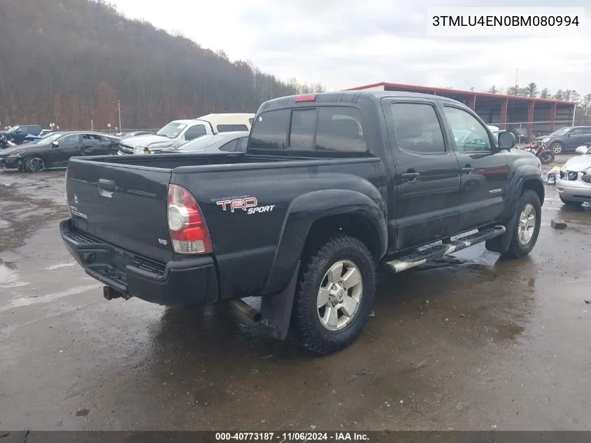 2011 Toyota Tacoma Double Cab VIN: 3TMLU4EN0BM080994 Lot: 40773187