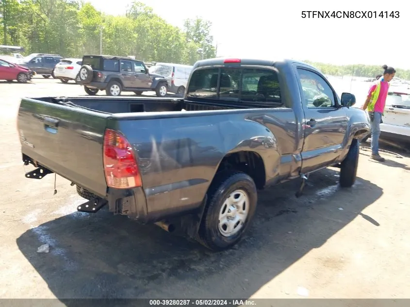 2012 Toyota Tacoma VIN: 5TFNX4CN8CX014143 Lot: 39280287