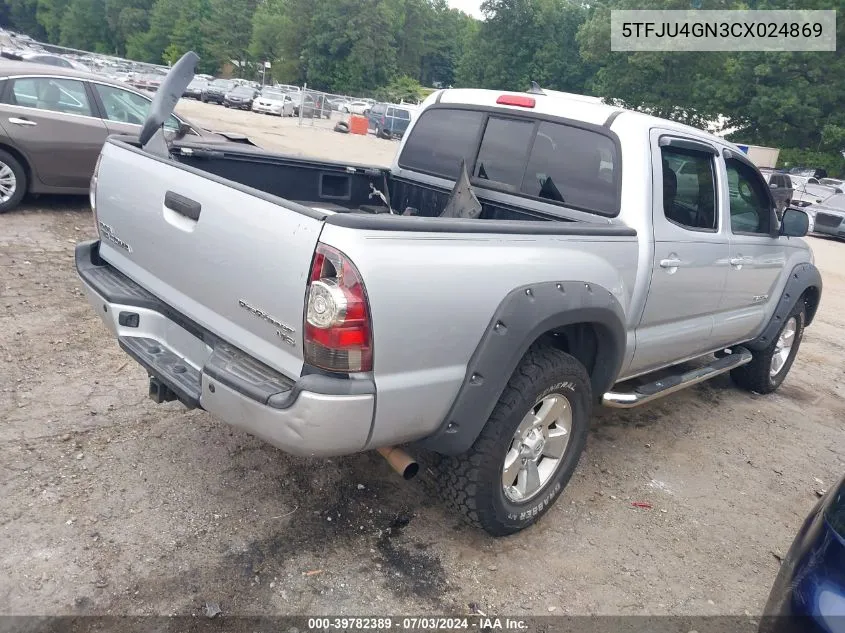 2012 Toyota Tacoma Prerunner V6 VIN: 5TFJU4GN3CX024869 Lot: 39782389