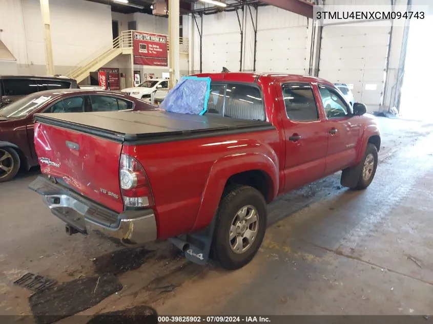 2012 Toyota Tacoma Base V6 VIN: 3TMLU4ENXCM094743 Lot: 39825902