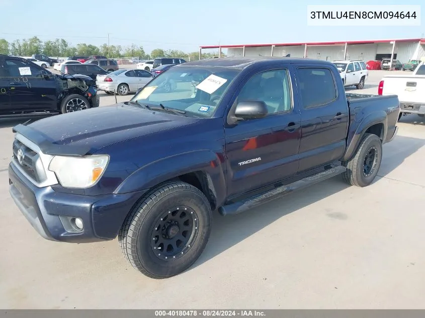 2012 Toyota Tacoma Base V6 VIN: 3TMLU4EN8CM094644 Lot: 40180478