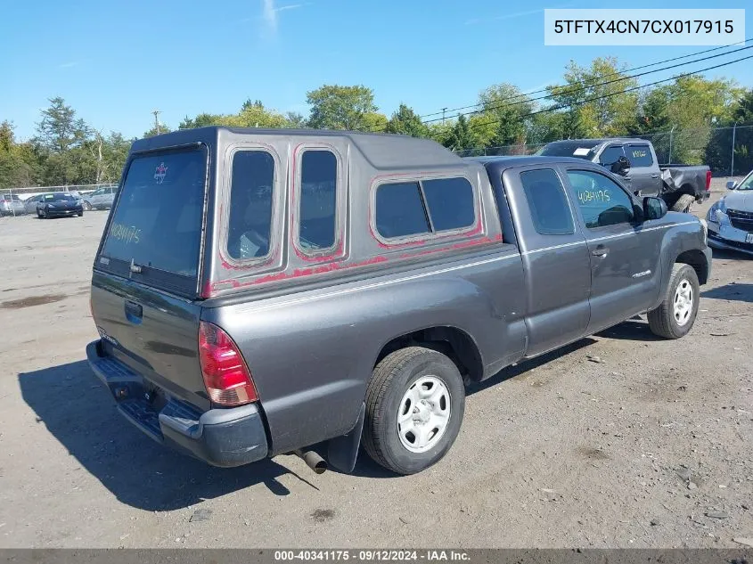 2012 Toyota Tacoma VIN: 5TFTX4CN7CX017915 Lot: 40341175