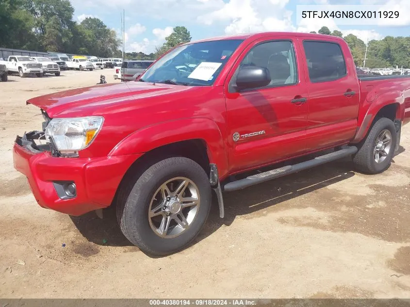 2012 Toyota Tacoma Prerunner VIN: 5TFJX4GN8CX011929 Lot: 40380194