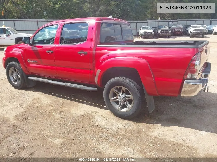 2012 Toyota Tacoma Prerunner VIN: 5TFJX4GN8CX011929 Lot: 40380194