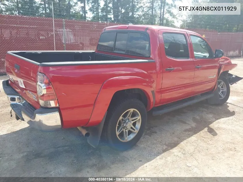 2012 Toyota Tacoma Prerunner VIN: 5TFJX4GN8CX011929 Lot: 40380194