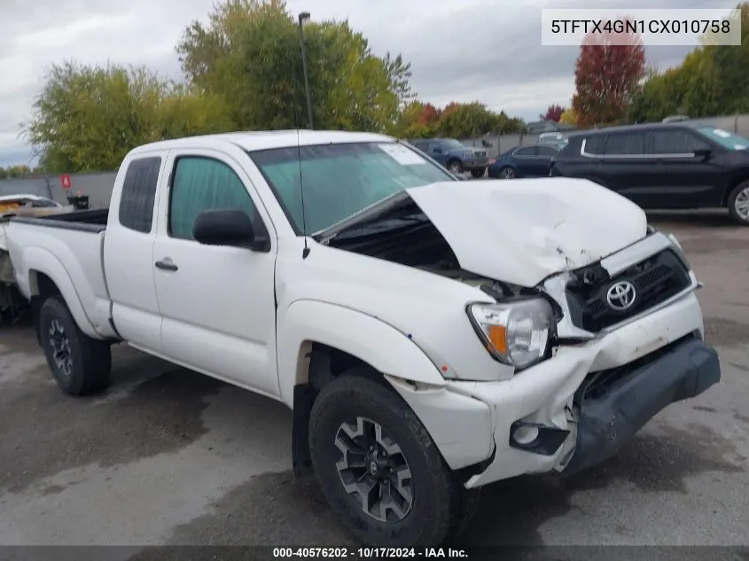 2012 Toyota Tacoma Prerunner Access Cab VIN: 5TFTX4GN1CX010758 Lot: 40576202