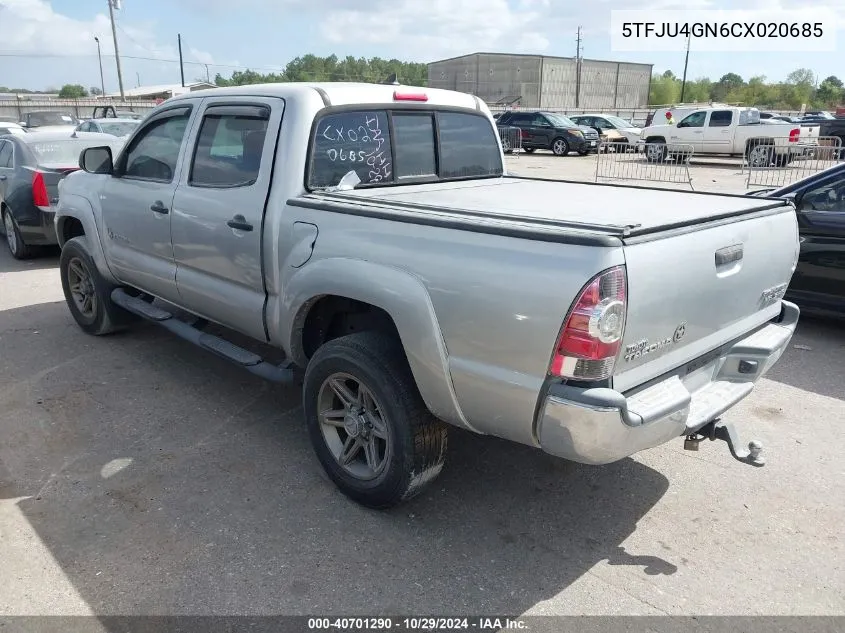 2012 Toyota Tacoma Double Cab Prerunner VIN: 5TFJU4GN6CX020685 Lot: 40701290