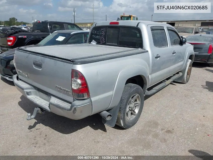 2012 Toyota Tacoma Double Cab Prerunner VIN: 5TFJU4GN6CX020685 Lot: 40701290