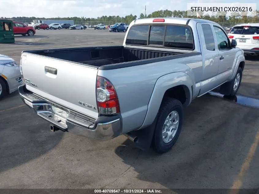 2012 Toyota Tacoma Base V6 VIN: 5TFUU4EN1CX026216 Lot: 40709547