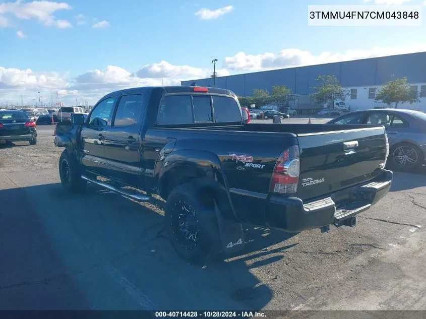 2012 Toyota Tacoma Double Cab Long Bed VIN: 3TMMU4FN7CM043848 Lot: 40714428