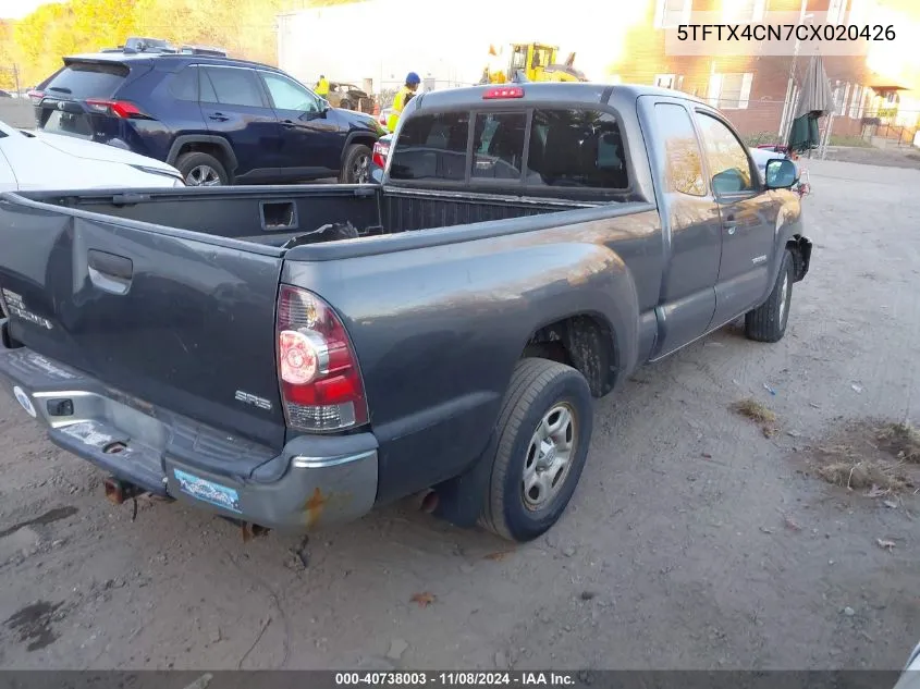 2012 Toyota Tacoma Access Cab VIN: 5TFTX4CN7CX020426 Lot: 40738003