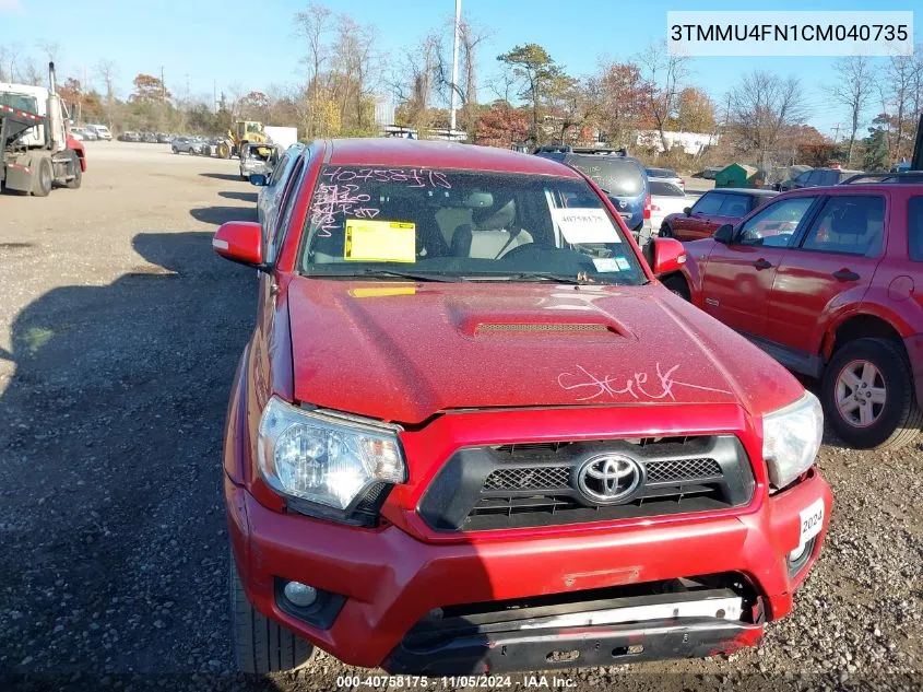 2012 Toyota Tacoma Base V6 VIN: 3TMMU4FN1CM040735 Lot: 40758175