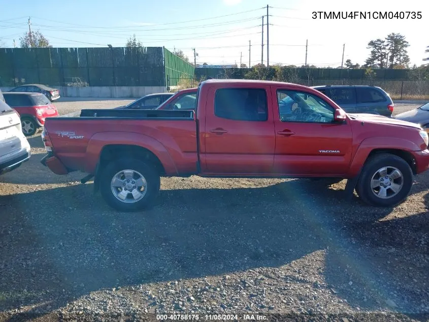 2012 Toyota Tacoma Base V6 VIN: 3TMMU4FN1CM040735 Lot: 40758175