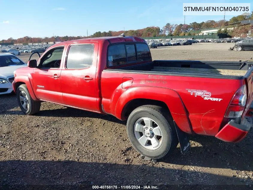 2012 Toyota Tacoma Base V6 VIN: 3TMMU4FN1CM040735 Lot: 40758175