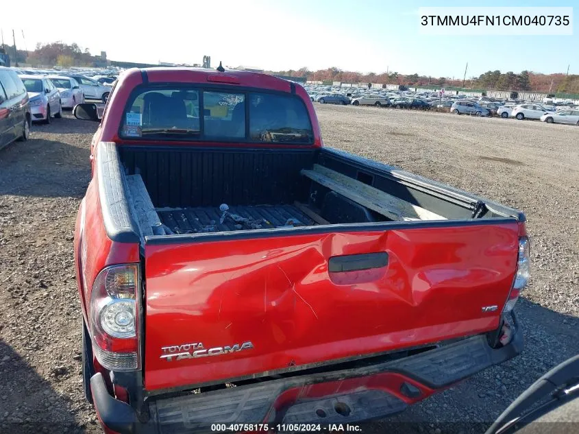 2012 Toyota Tacoma Base V6 VIN: 3TMMU4FN1CM040735 Lot: 40758175