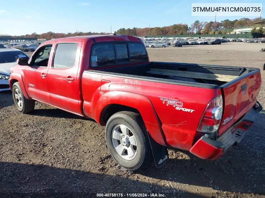 2012 Toyota Tacoma Base V6 VIN: 3TMMU4FN1CM040735 Lot: 40758175