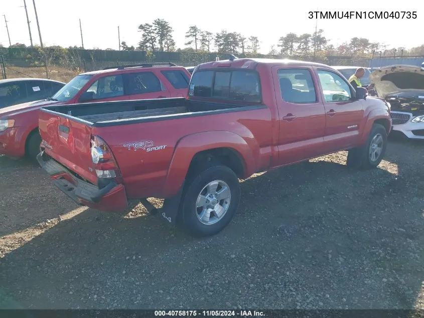 2012 Toyota Tacoma Base V6 VIN: 3TMMU4FN1CM040735 Lot: 40758175