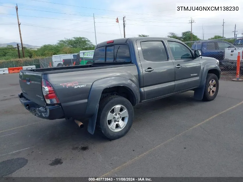 2012 Toyota Tacoma Prerunner V6 VIN: 3TMJU4GNXCM138230 Lot: 40773943