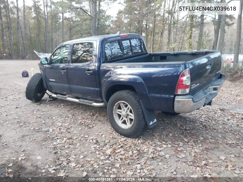 2012 Toyota Tacoma Double Cab VIN: 5TFLU4EN4CX039618 Lot: 40781361