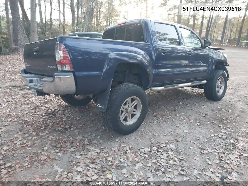 2012 Toyota Tacoma Double Cab VIN: 5TFLU4EN4CX039618 Lot: 40781361