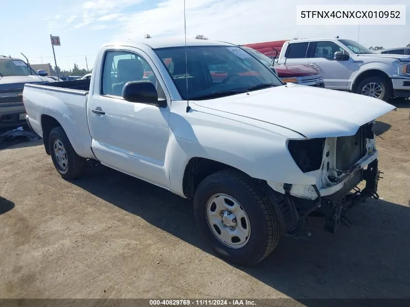 2012 Toyota Tacoma VIN: 5TFNX4CNXCX010952 Lot: 40829769