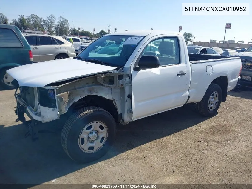 2012 Toyota Tacoma VIN: 5TFNX4CNXCX010952 Lot: 40829769