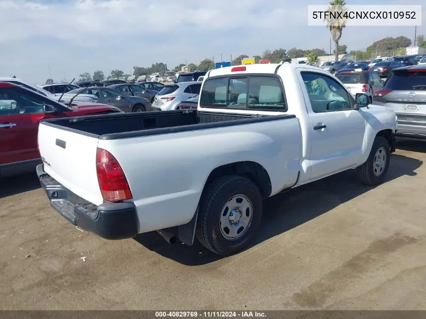 2012 Toyota Tacoma VIN: 5TFNX4CNXCX010952 Lot: 40829769