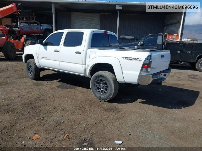 2012 Toyota Tacoma Base V6 VIN: 3TMLU4EN4CM096696 Lot: 40850156