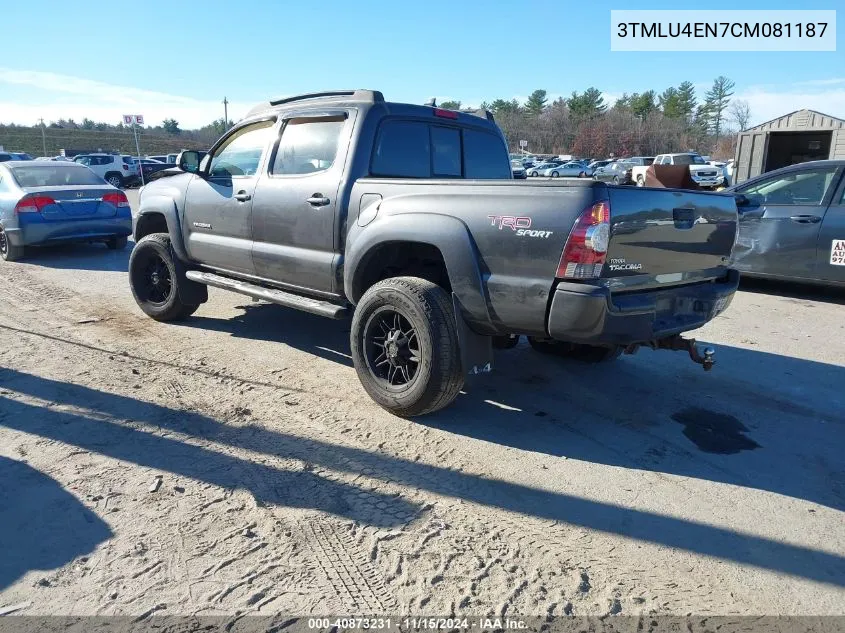 2012 Toyota Tacoma Base V6 VIN: 3TMLU4EN7CM081187 Lot: 40873231