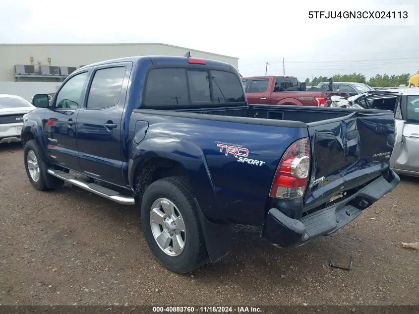 2012 Toyota Tacoma Double Cab Prerunner VIN: 5TFJU4GN3CX024113 Lot: 40883760