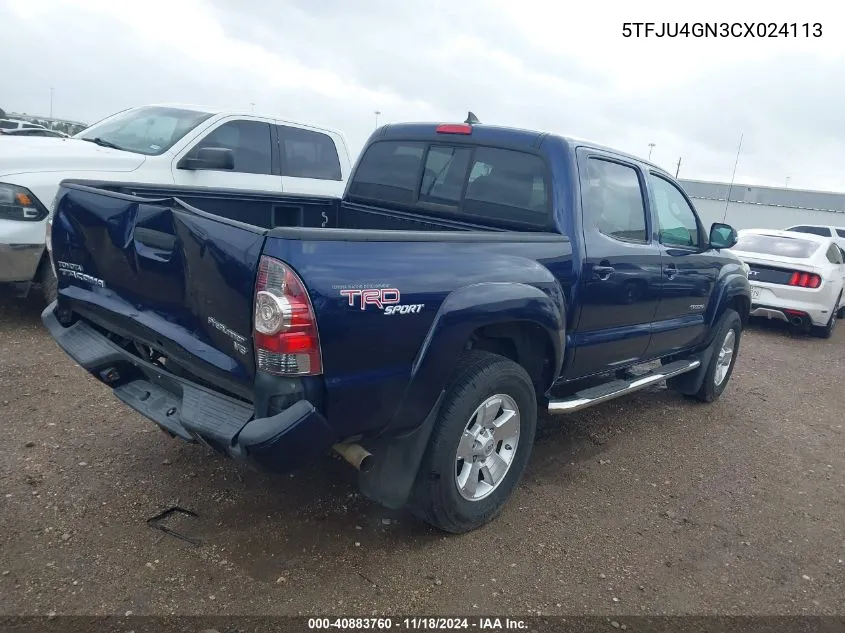 2012 Toyota Tacoma Double Cab Prerunner VIN: 5TFJU4GN3CX024113 Lot: 40883760