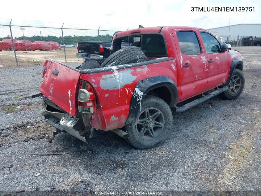 2014 Toyota Tacoma Base V6 VIN: 3TMLU4EN1EM139751 Lot: 39764517