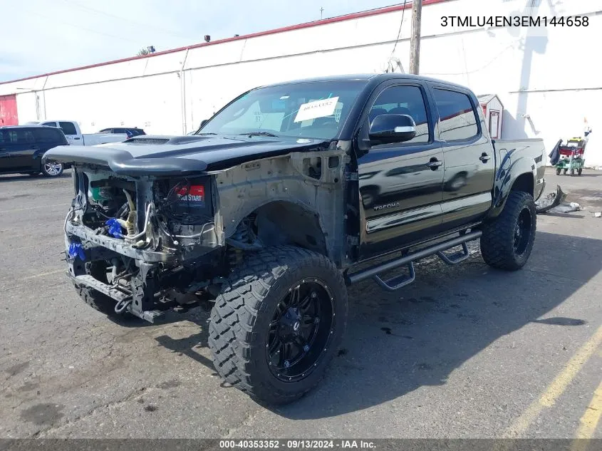 2014 Toyota Tacoma Base V6 VIN: 3TMLU4EN3EM144658 Lot: 40353352