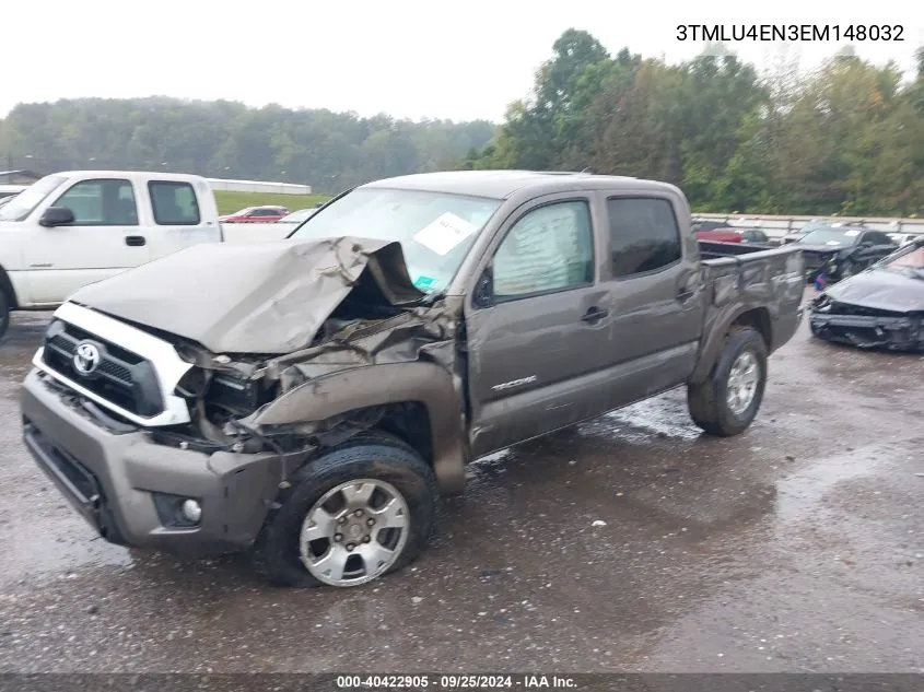 2014 Toyota Tacoma Base V6 VIN: 3TMLU4EN3EM148032 Lot: 40422905