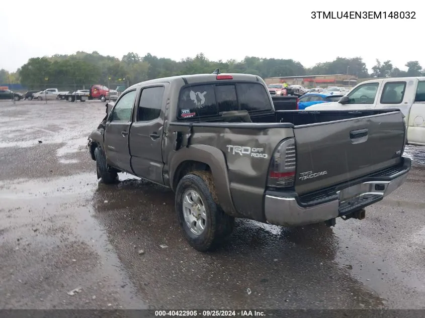 2014 Toyota Tacoma Base V6 VIN: 3TMLU4EN3EM148032 Lot: 40422905