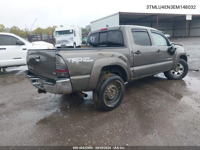 2014 Toyota Tacoma Base V6 VIN: 3TMLU4EN3EM148032 Lot: 40422905