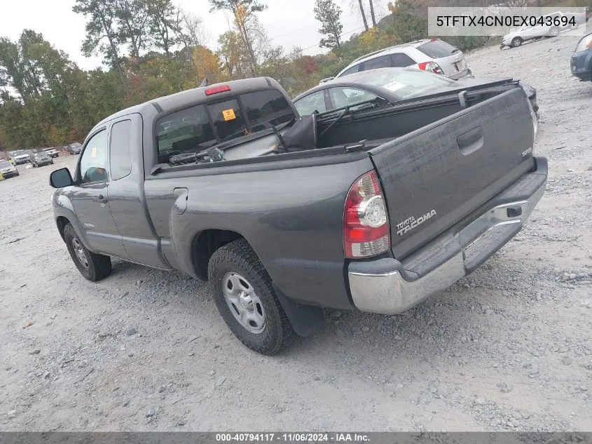 2014 Toyota Tacoma VIN: 5TFTX4CN0EX043694 Lot: 40794117