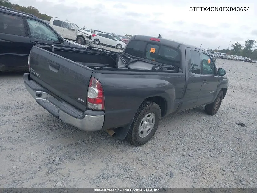 2014 Toyota Tacoma VIN: 5TFTX4CN0EX043694 Lot: 40794117