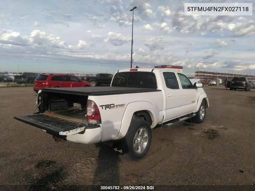 2015 Toyota Tacoma Double Cab Long Bed VIN: 5TFMU4FN2FX027118 Lot: 30045782